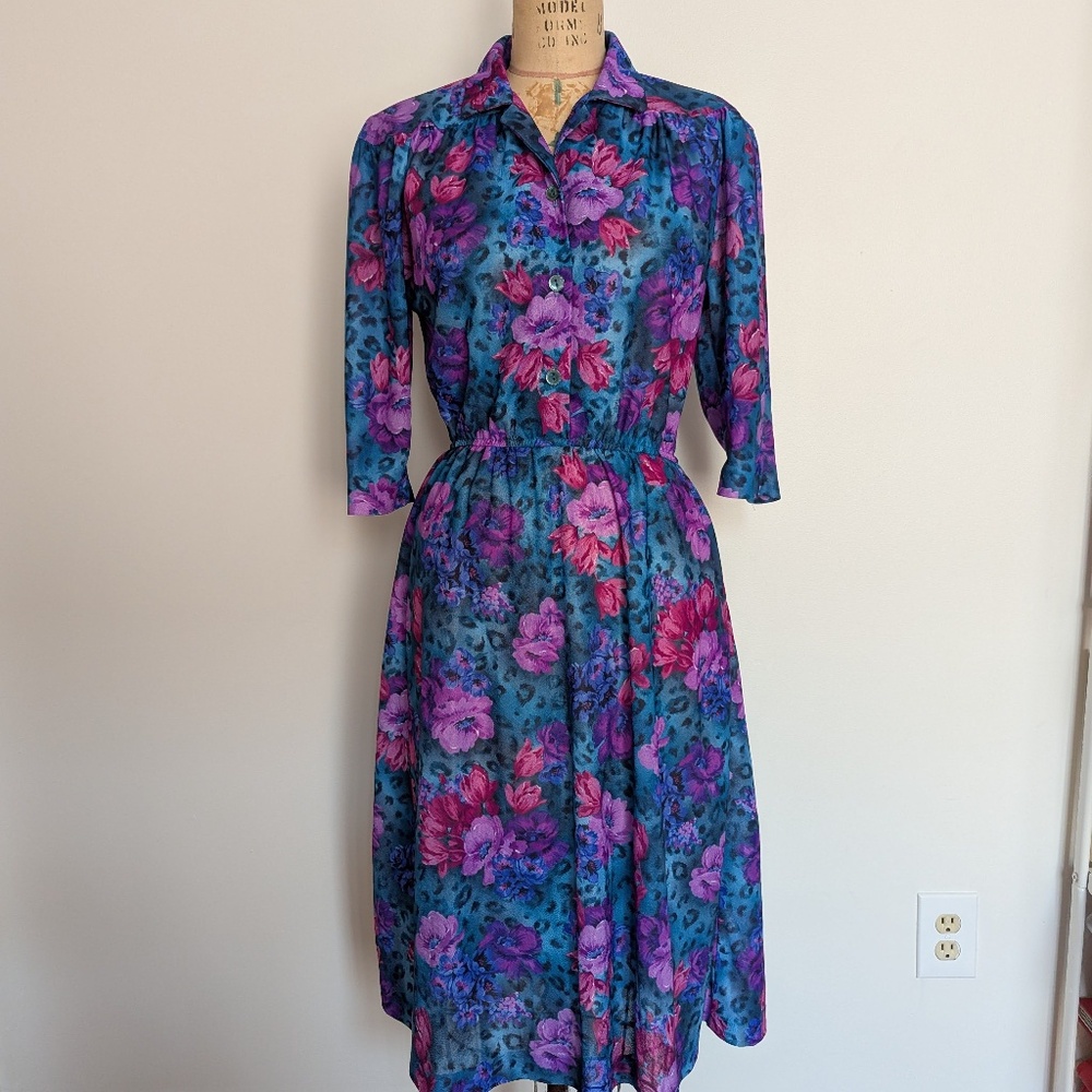 80'S Sheer floral dress